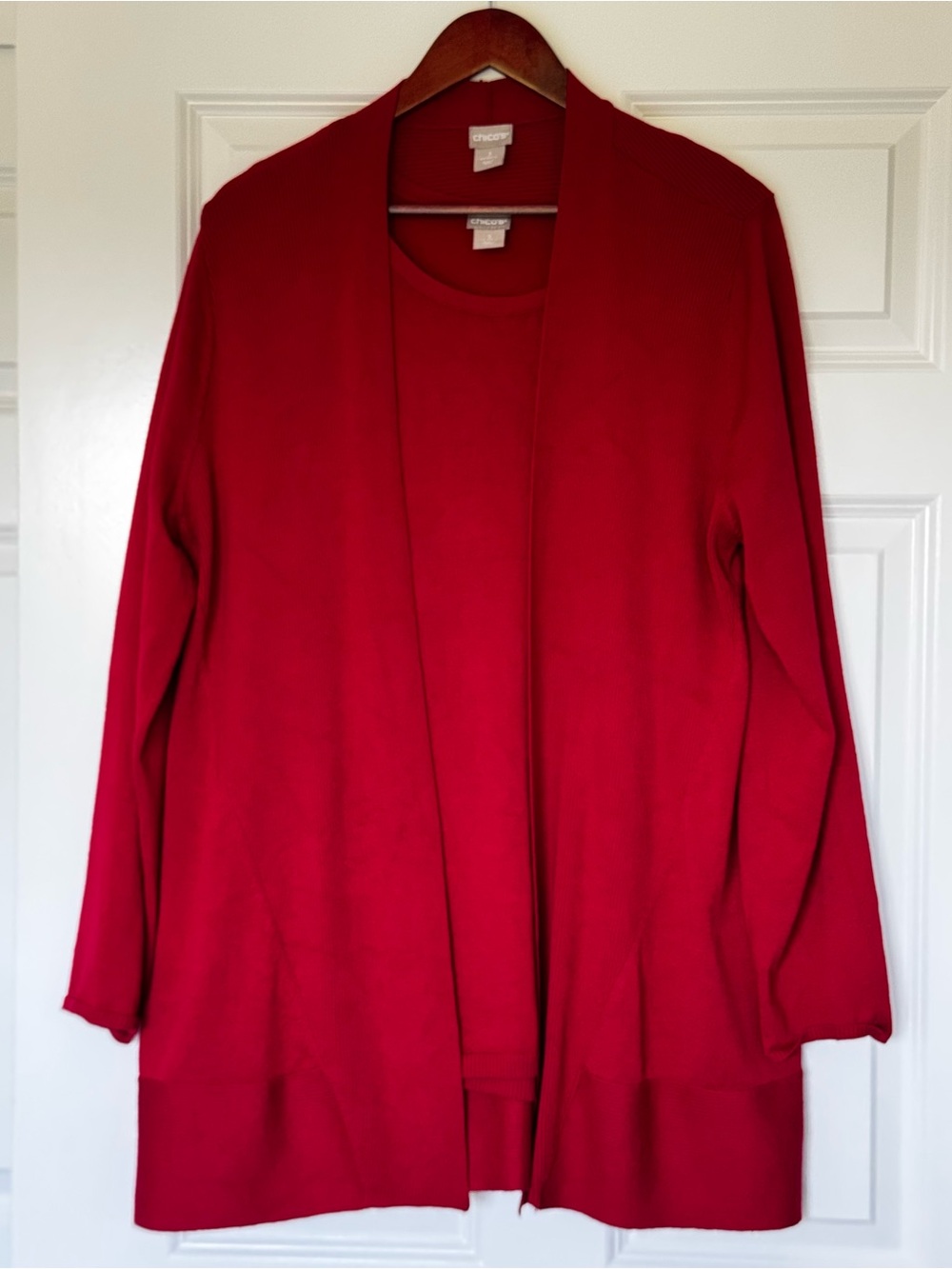 Two pieces set Chico's Open Front Cardigan and tank top set in Bright Red